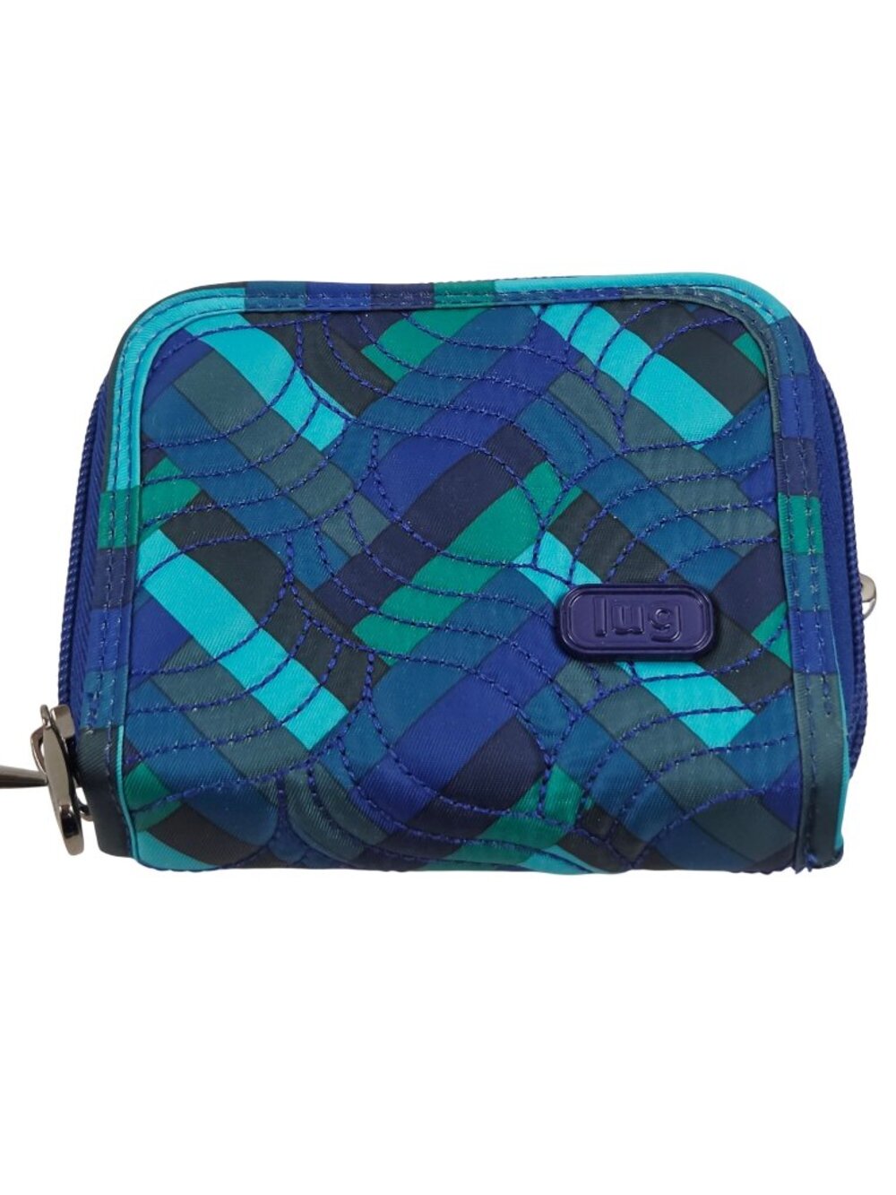 Lug Splits Wallet RFID Blue Green Quilted 2 Sections Zipper Closure Compact